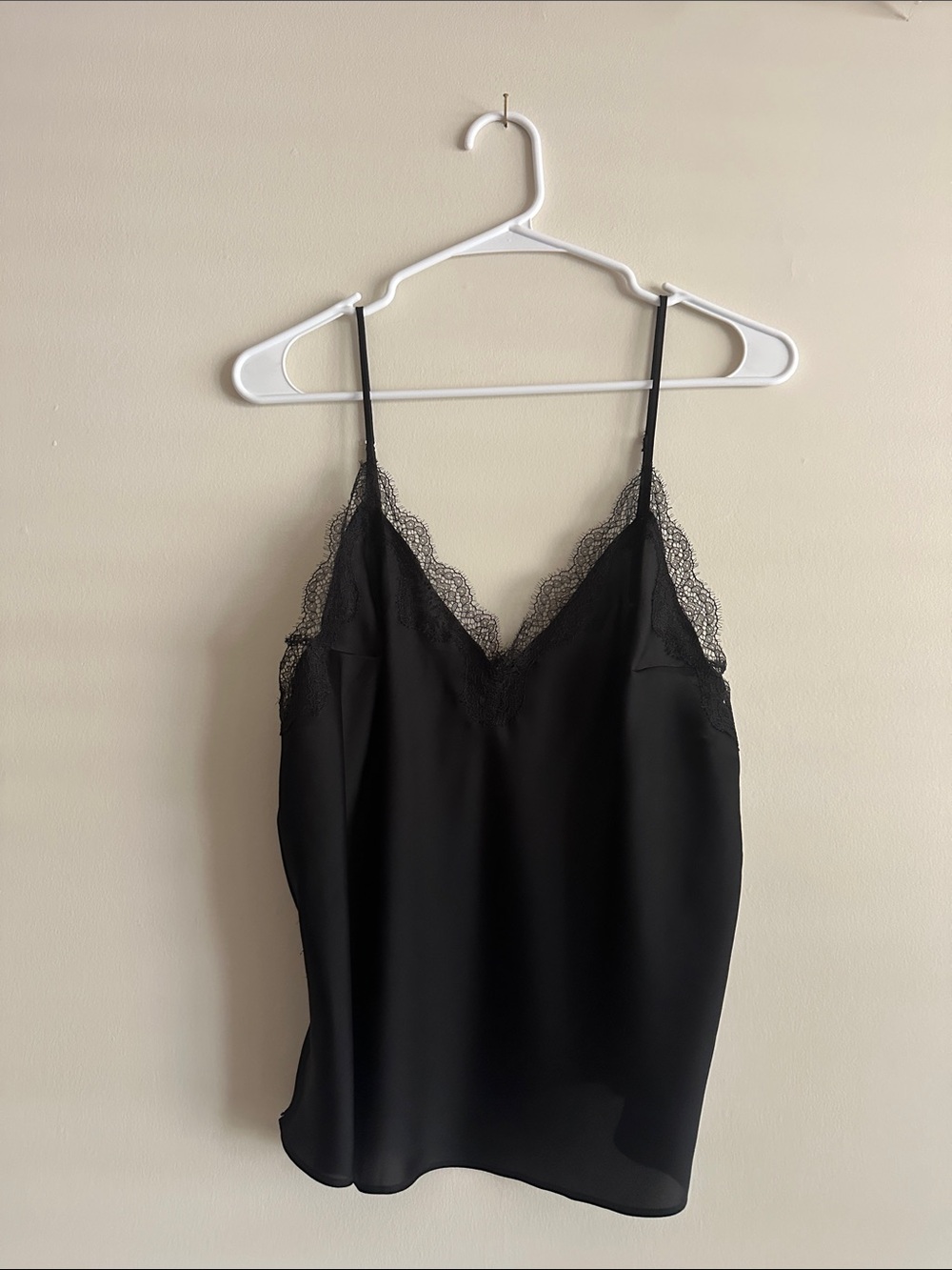 Victoria's Secret Black Satin Cami with Lace Trim